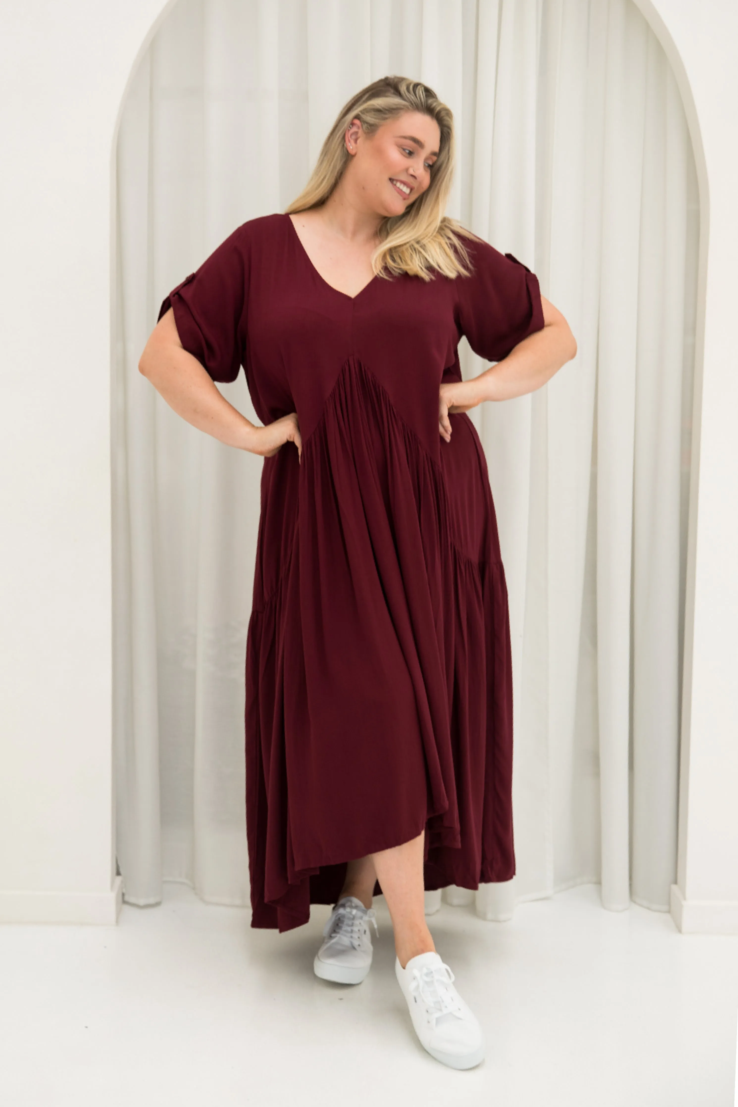 FINAL SALE Peak Maxi Dress in Burgundy