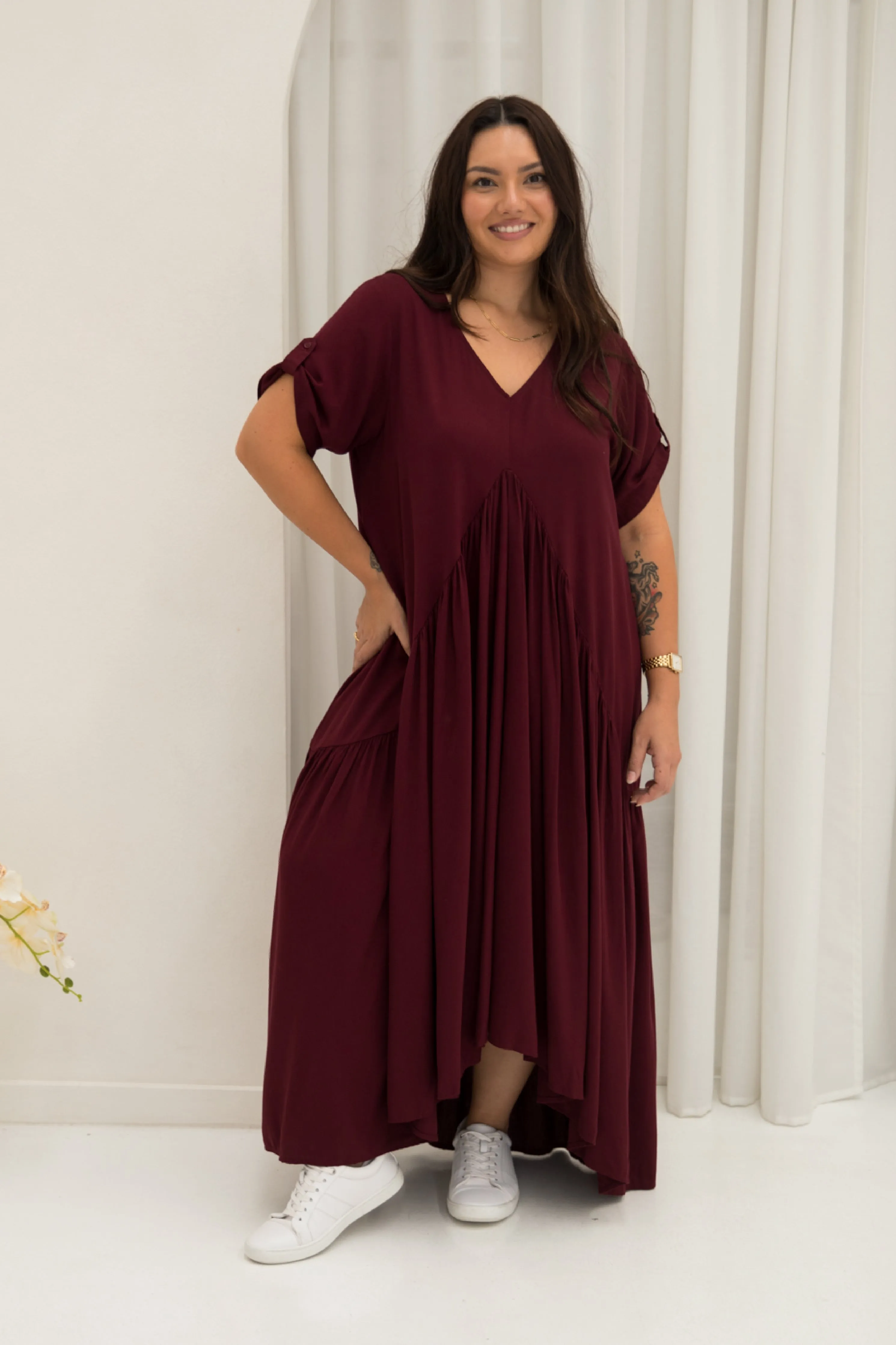 FINAL SALE Peak Maxi Dress in Burgundy