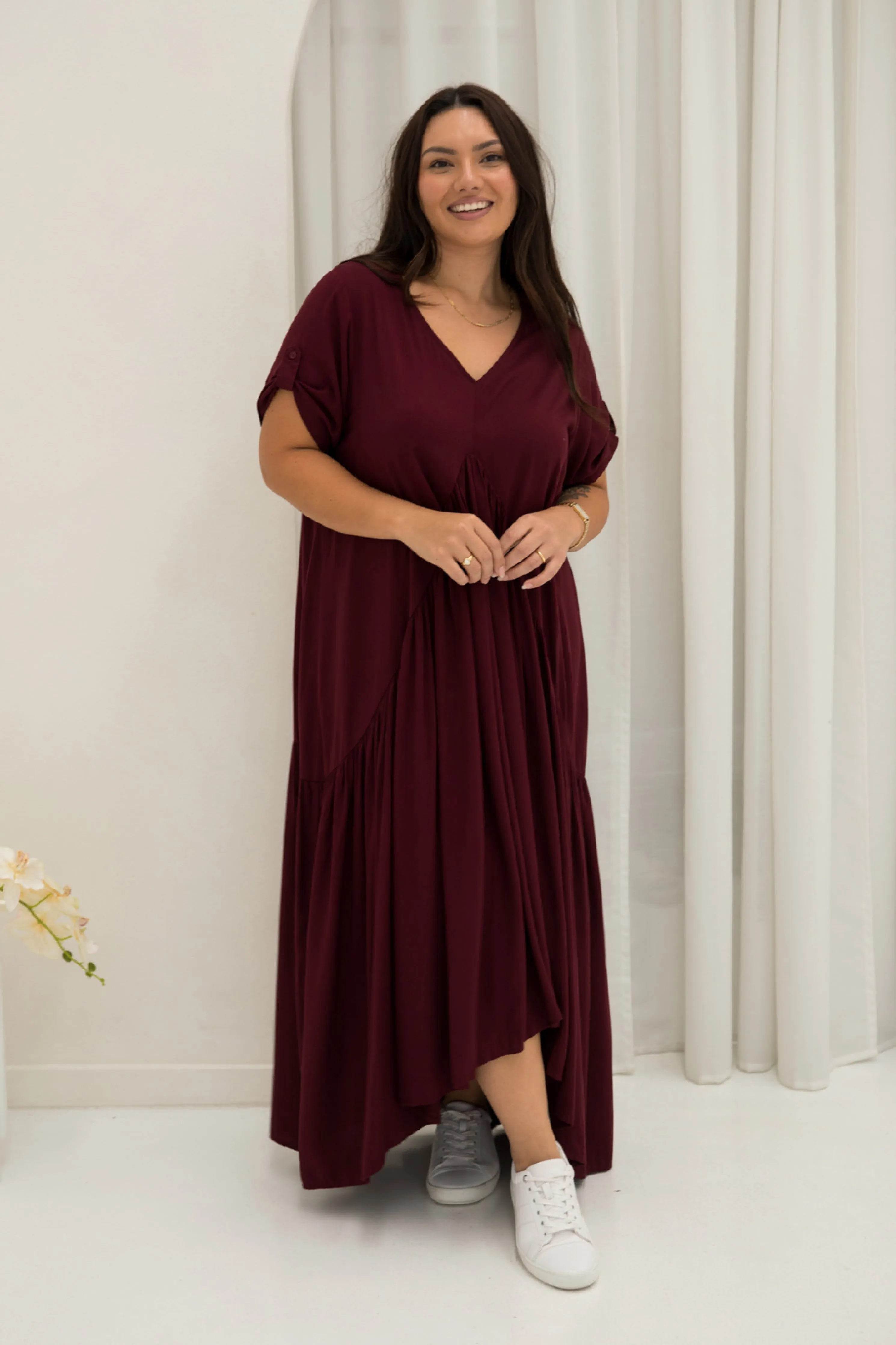 FINAL SALE Peak Maxi Dress in Burgundy