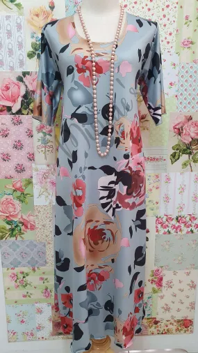 Grey Floral Dress LR077