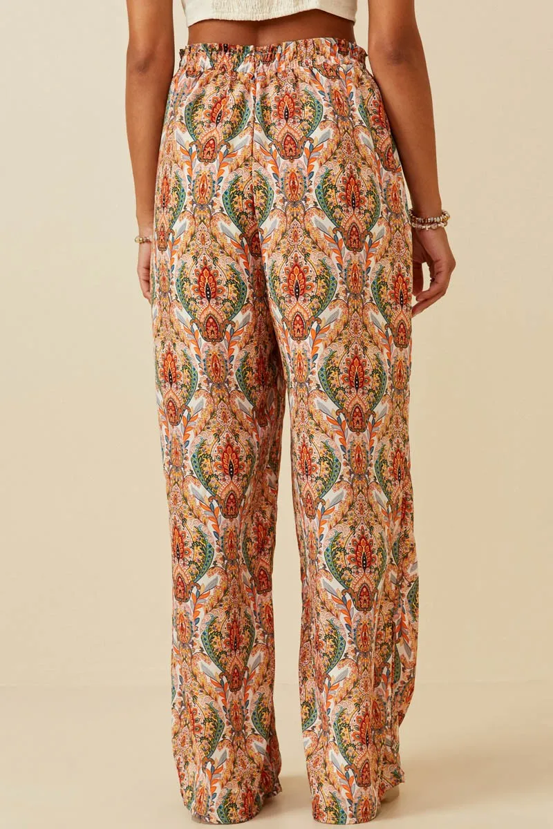 Hayden Ruffle Detail Paisley Wide Leg Pants