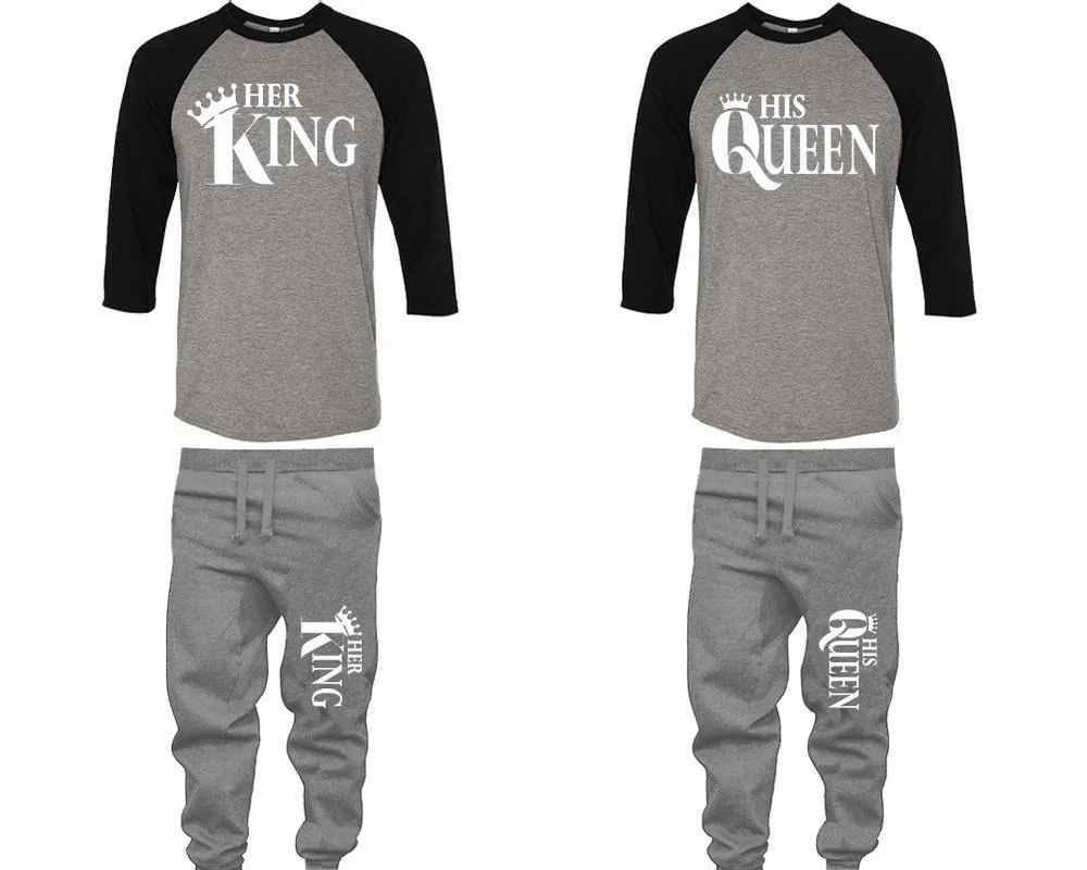 Her King His Queen Couple Baseball Shirt and Jogger Pants, Matching Top Bottom Set