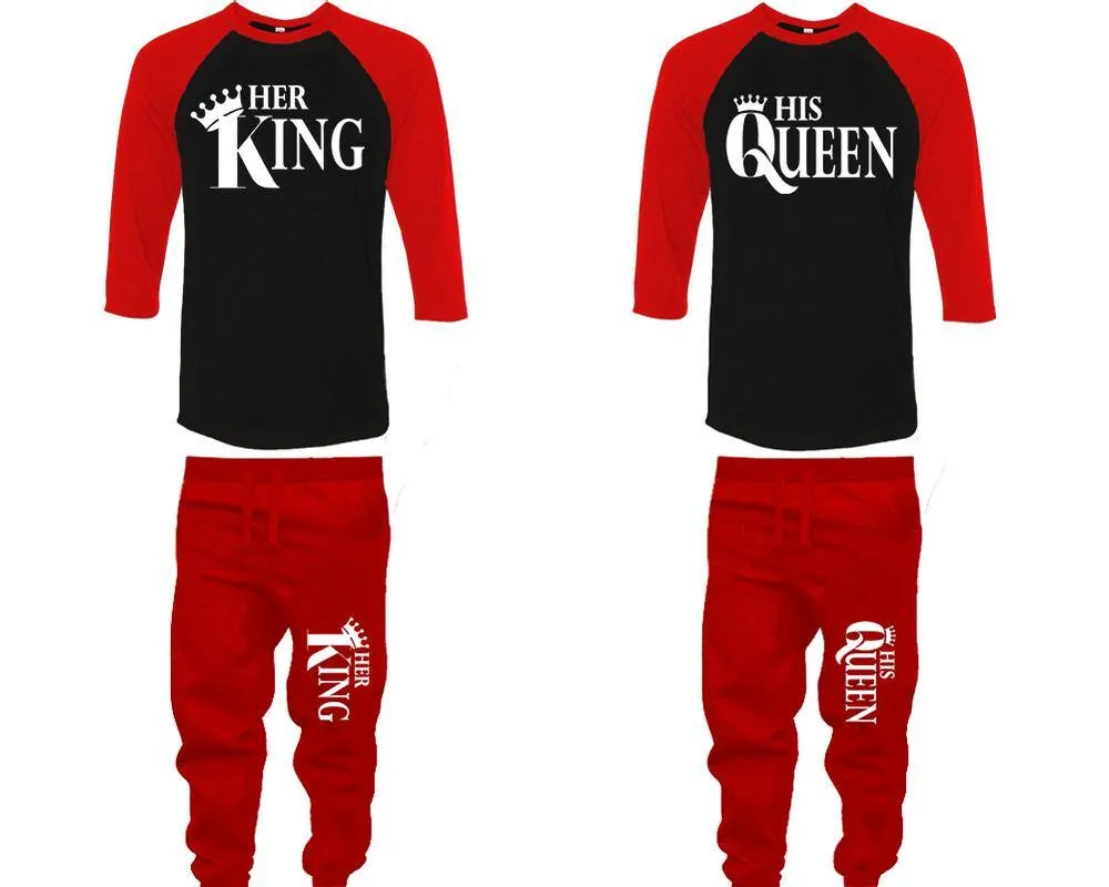 Her King His Queen Couple Baseball Shirt and Jogger Pants, Matching Top Bottom Set