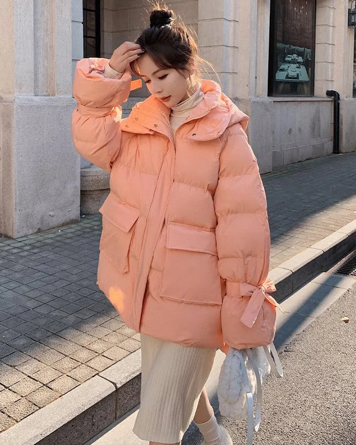 High Low Hem Hooded Puffer Coat Warm Winter