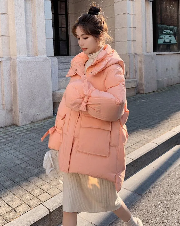 High Low Hem Hooded Puffer Coat Warm Winter