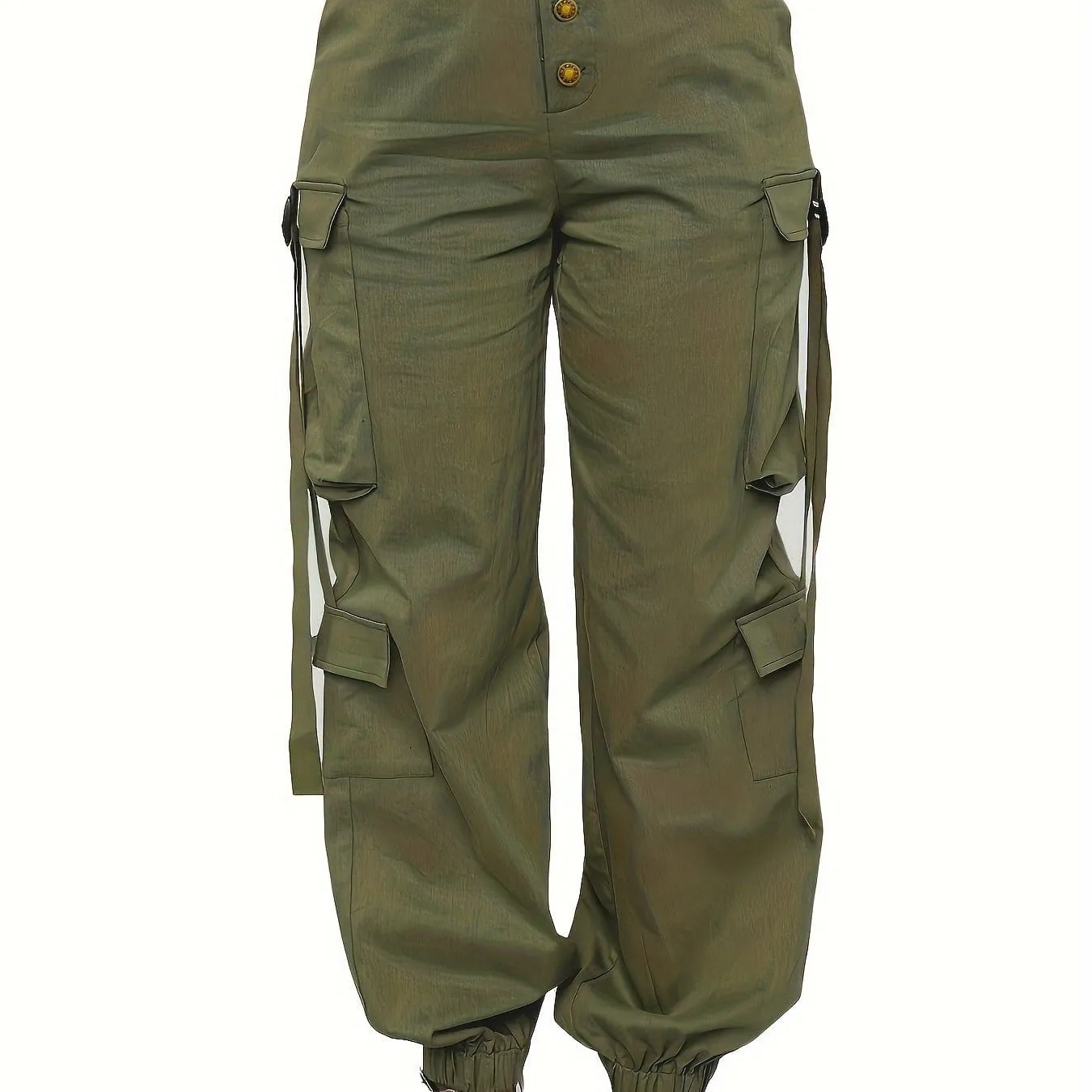 High Waist Jogger Pants - Alpha C Apparel, Solid Flap Pockets, Casual Spring/Fall