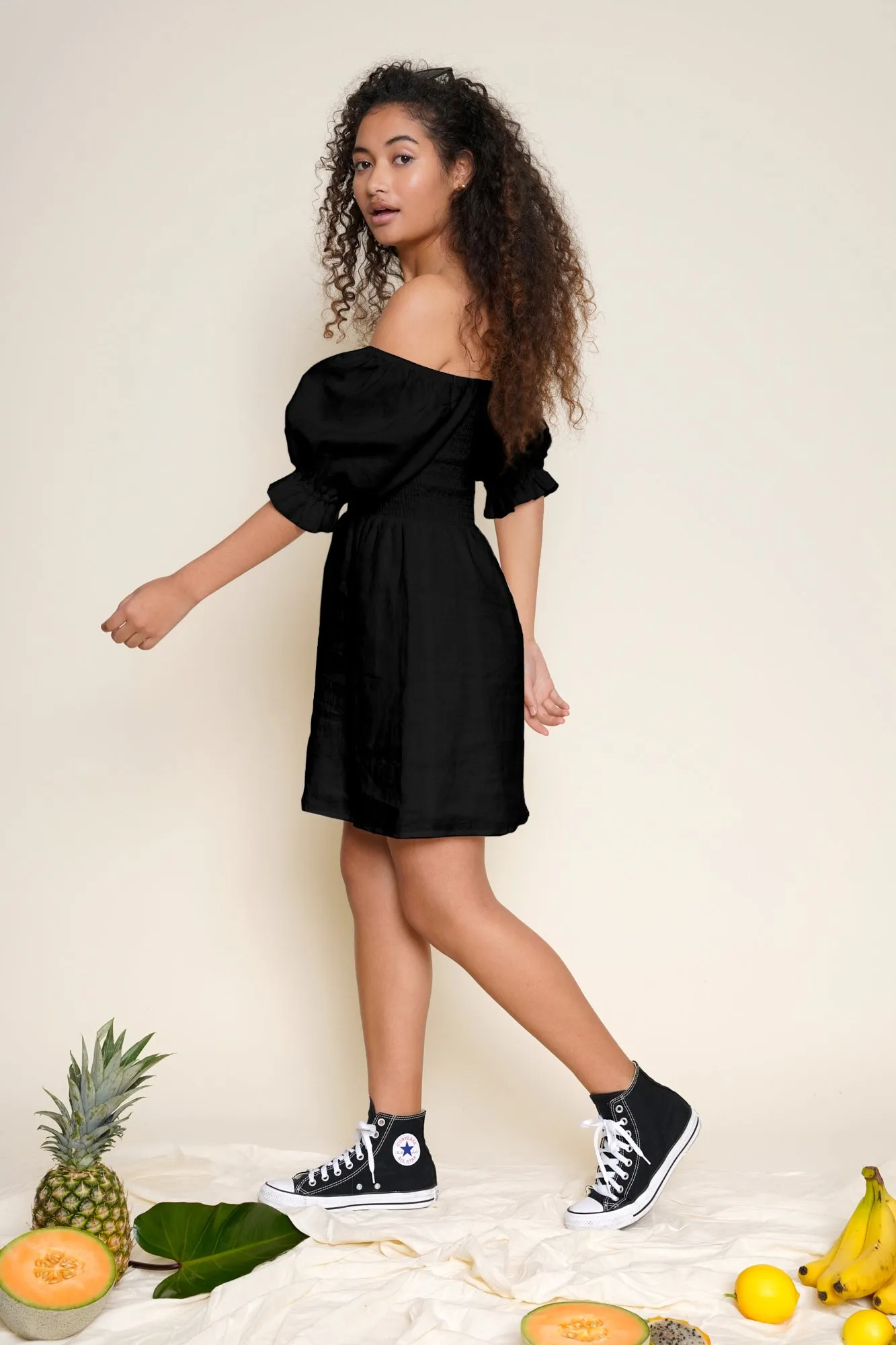 Joni Dress in Black Linen