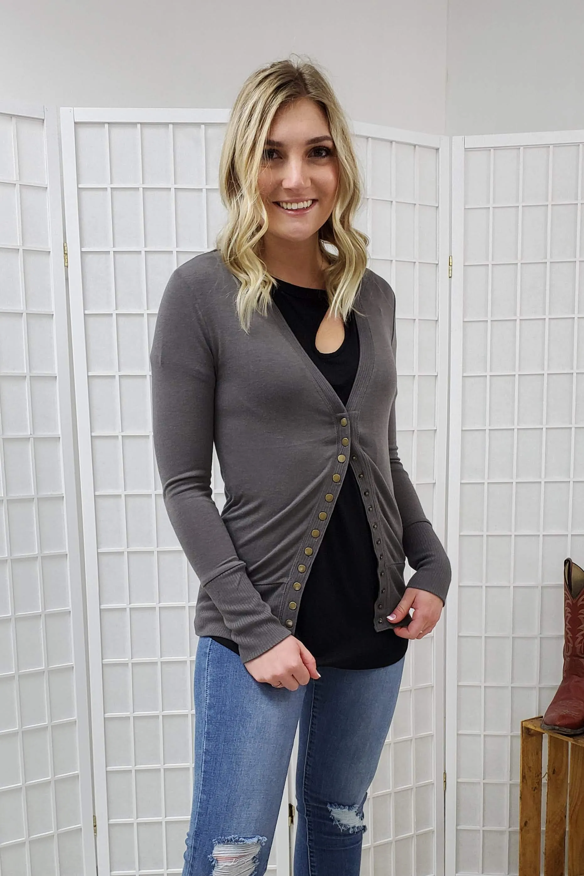 Karly Mid Grey Button Cardigan