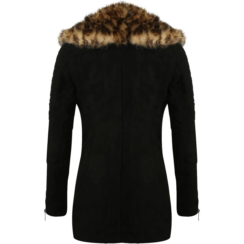 Kia Foleys Suede Leather Jacket With Leopard Print Fur Collar