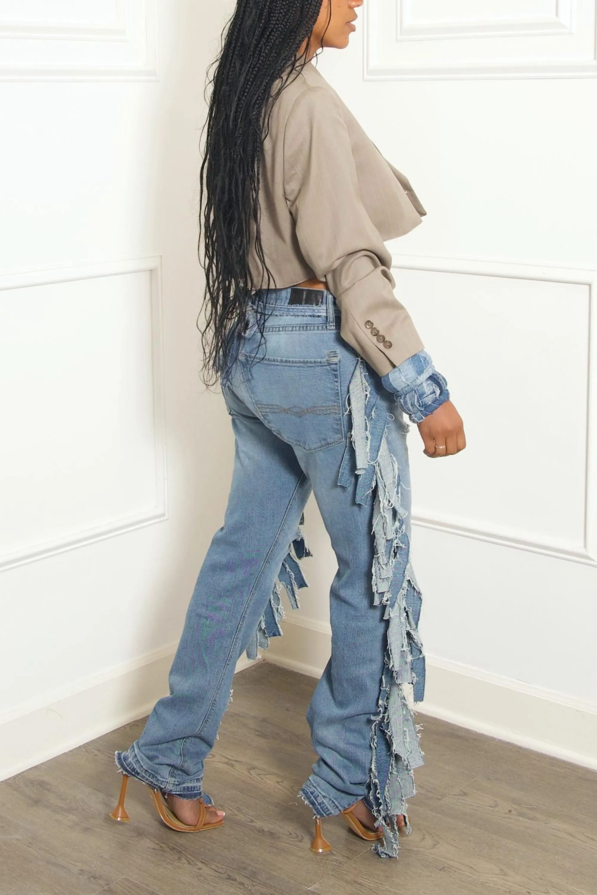 Knee hole Distressed hole Levi Denim fringe Pants 32/34