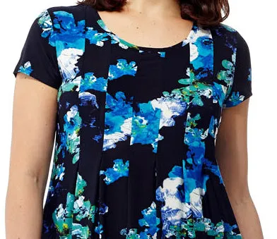 La Cera Blue Floral Print Short Sleeve Dress