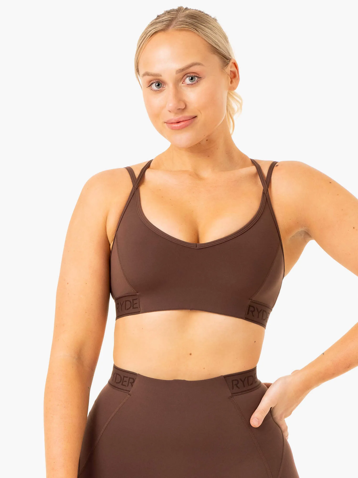 Level Up V-Neck Sports Bra - Chocolate