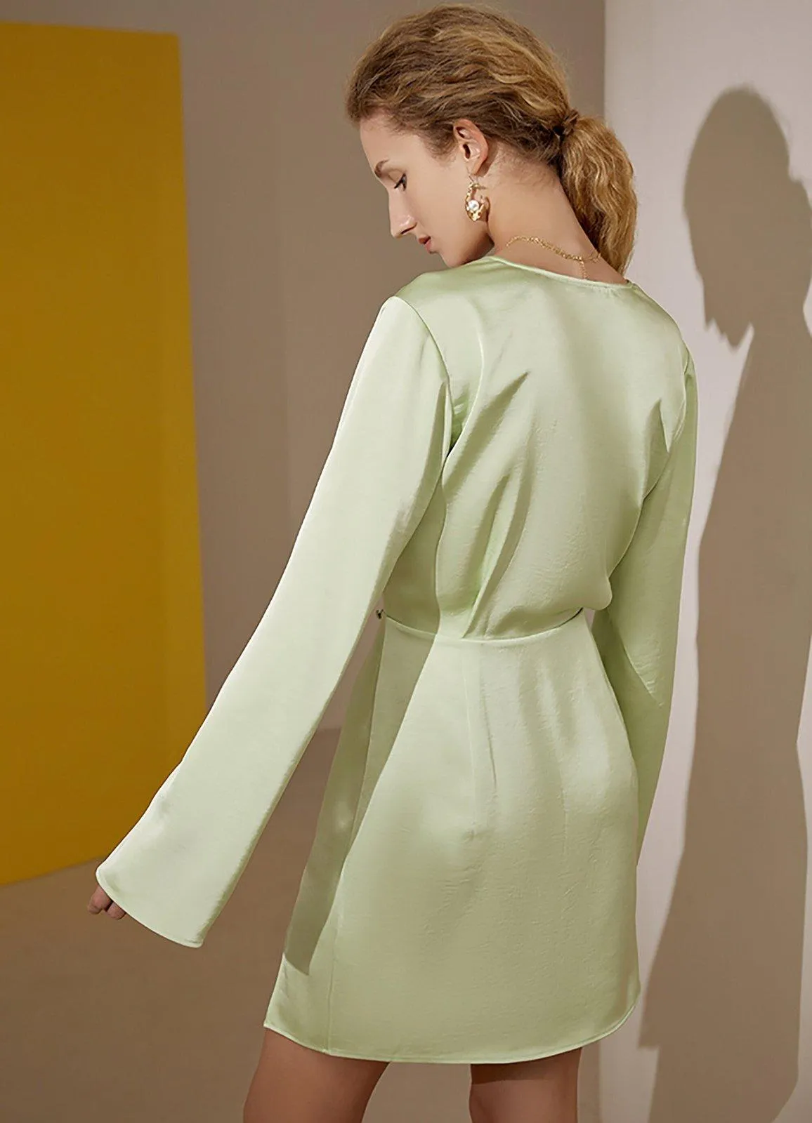 Light Green Long Sleeve Satin Cocktail Dress