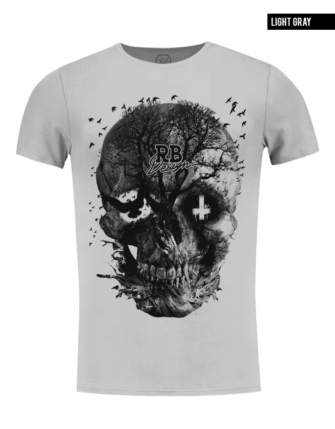 Men's Designer Skull T-shirt Vintage Skeleton Graphic Top MD050