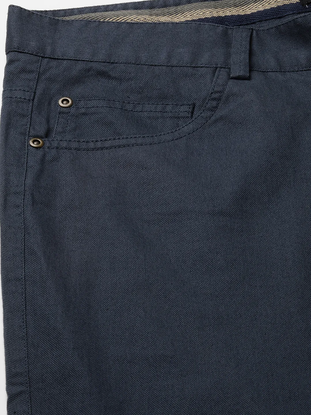 Men's Dk Blue Cotton Lycra Slim Fit Pant