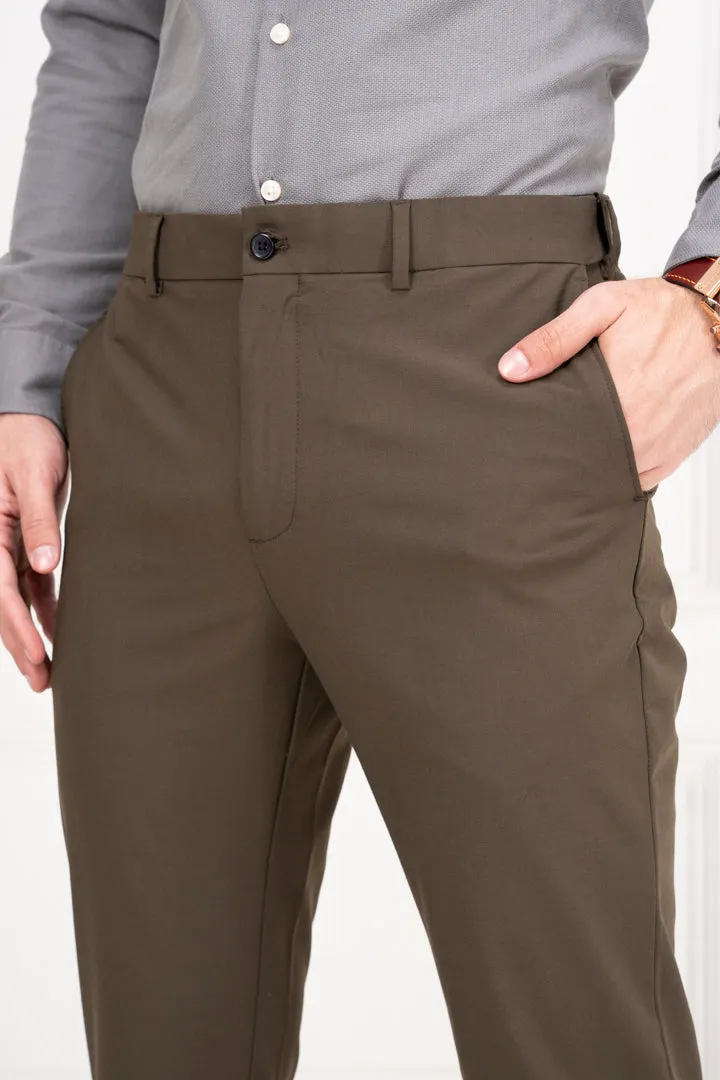 Olive Slim Fit Stretch Formal Pants