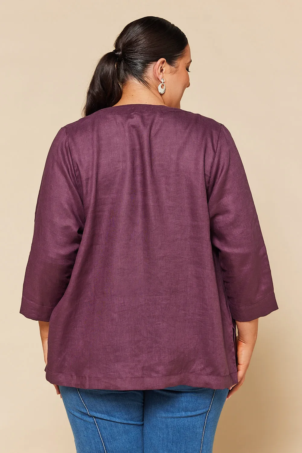 Short Linen Duster Jacket in Plum