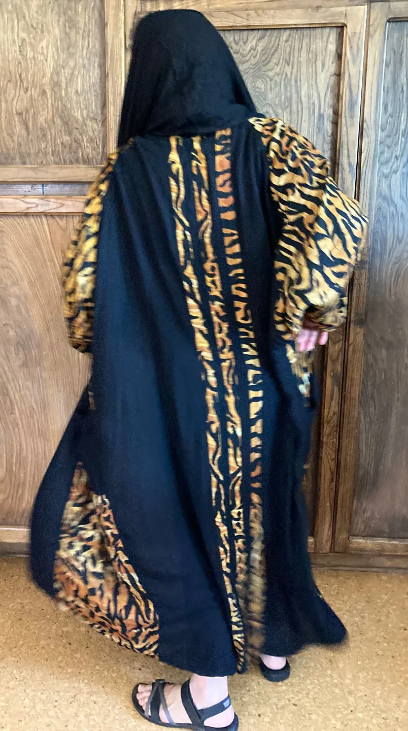 Sunheart Avalon Zen Black Tiger Stripes Batik Duster Coat Resort Wear Boho Sml-6X