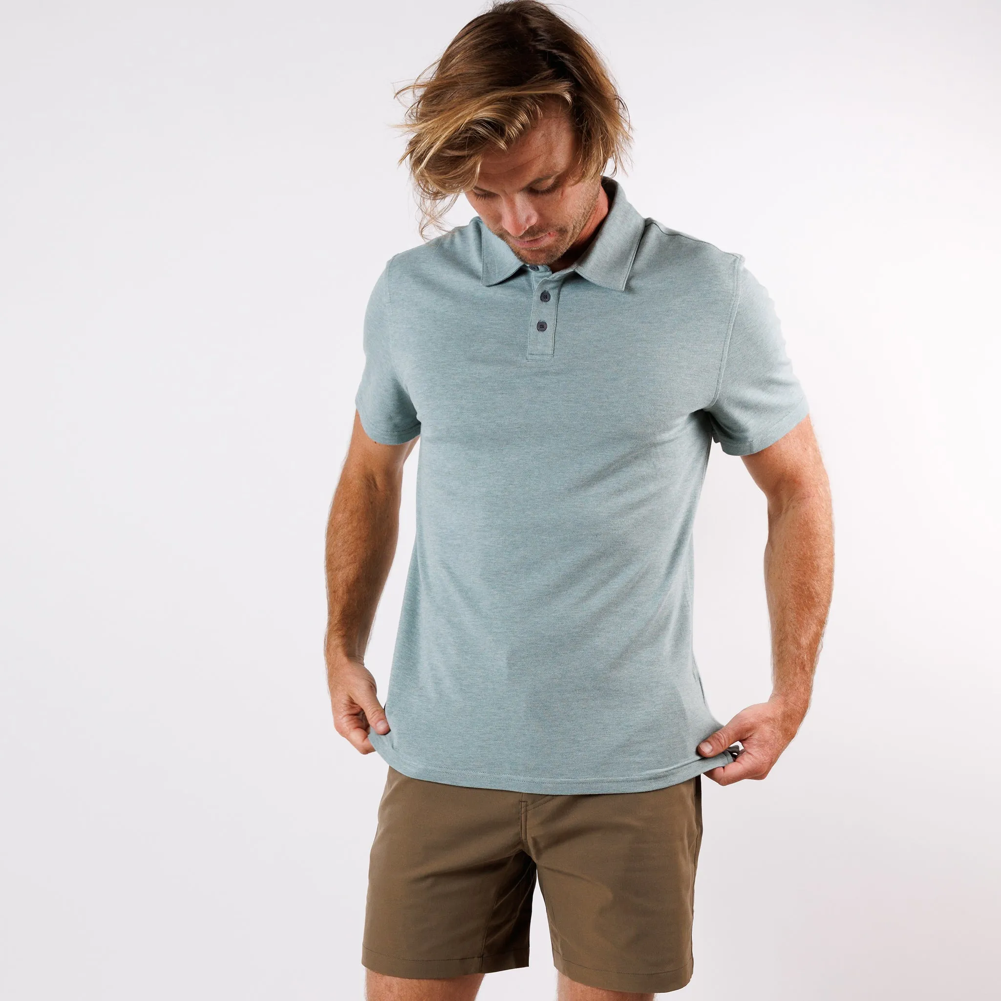 Tour Polo in Heather Gray Green