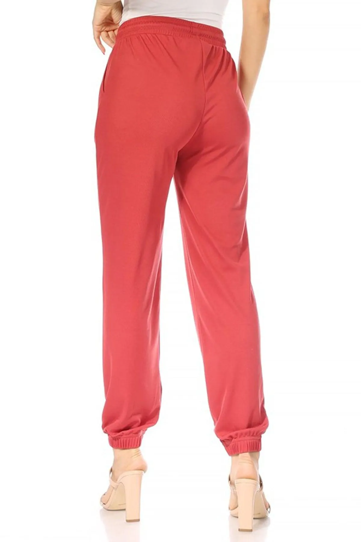 Women's Casual Solid Drawstring Elastic Waist Jogging tapered Jogger Pants with Pockets