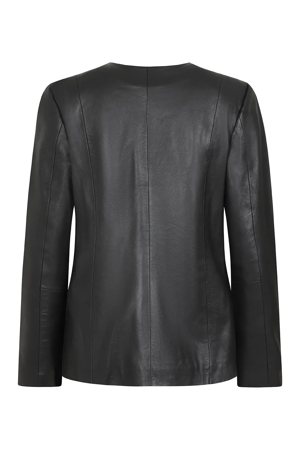 Women's Classic Black Real Leather Jacket No Collar - 'DEBORAH NC'