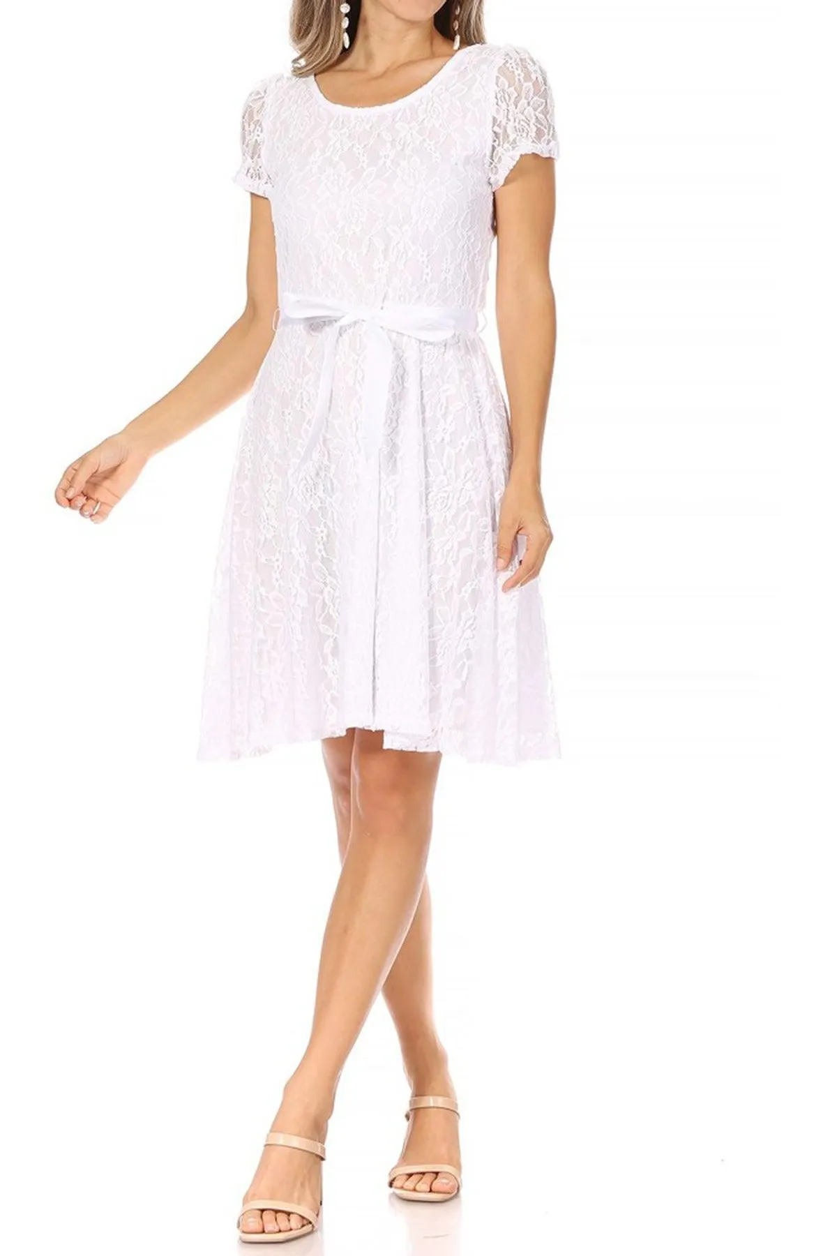 Women's Floral Lace Dress Short Sleeve Party Dress